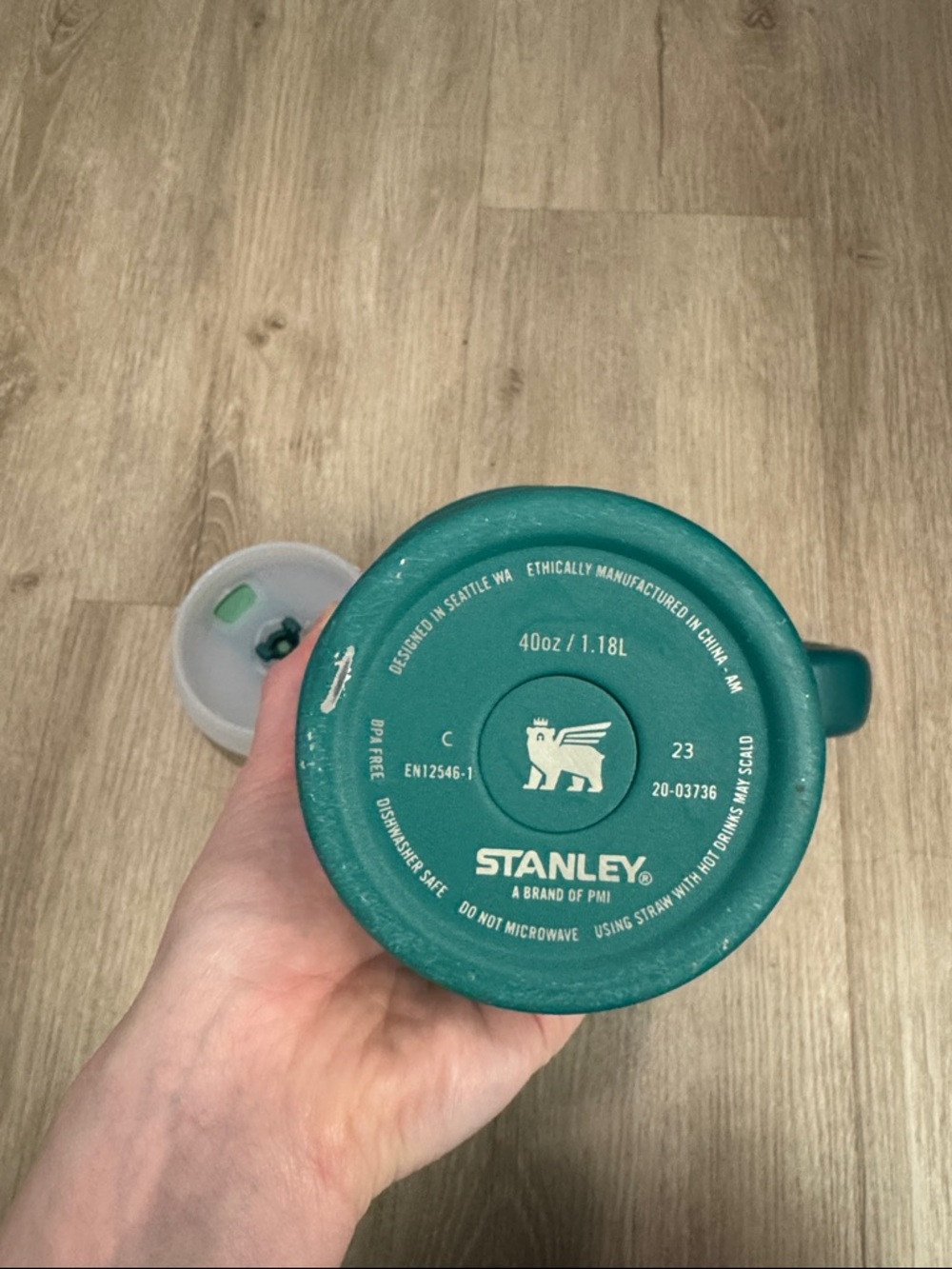 Stanley Teal Travel Mug with Handle and White Lid - Picture 4 of 4